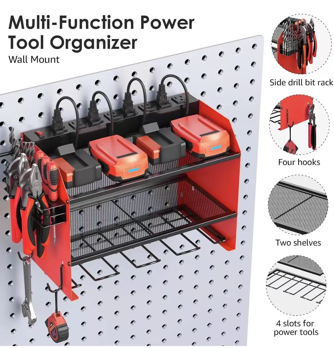 

Upgrade Hand Power Tool Organizer Rack Wall Mounted Floating Tool Shelf Electric Drill Holders Heavy Duty for Workshop Garage