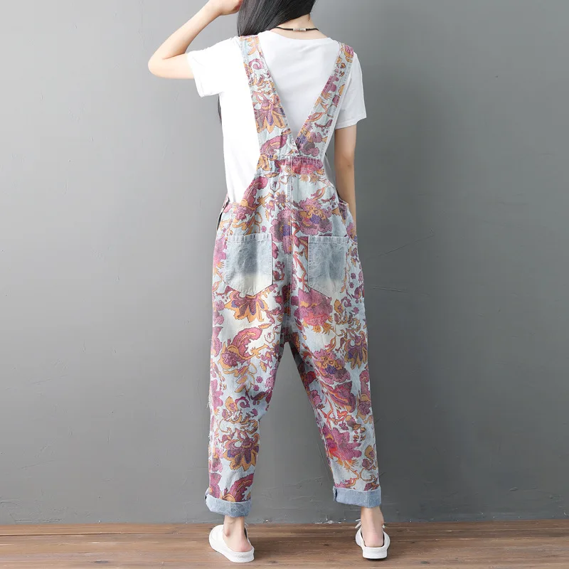 Floral Print Jumpsuit Women 2022 Retro Baggy Bib Pants Summer Autumn Japan Style Loose Casual Girls Overalls Trousers