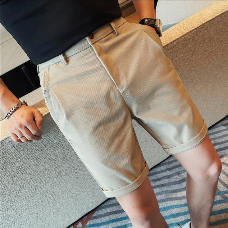 Summer Solid Color Knee Length Pants Men Casual Business Social Suit Shorts Slim Fit Comfortable Beach Shorts Men Clothing 2024