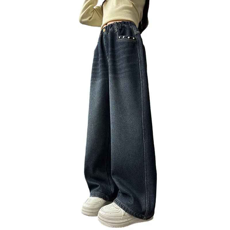 الفتيات موضة الديكور جيب الشتاء الدافئة الدنيم السراويل 2026 جديد الأطفال معزول الجينز للأطفال صوف مبطن الجينز بنطلون #5