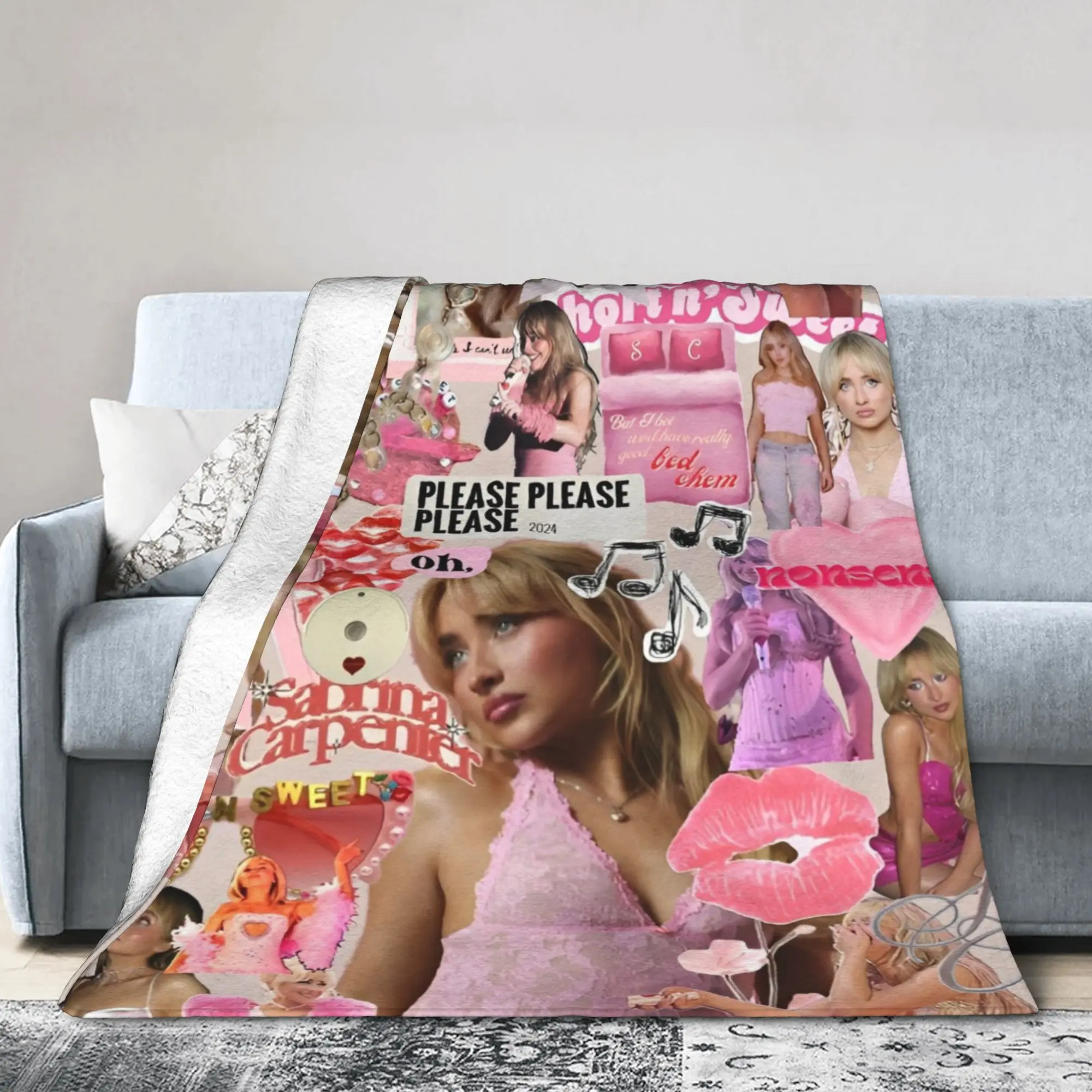 Singer Sabrina Carpenter Blanket Pop Music Plush Funny Warm Throw Blanket for Chair Covering Sofa Autumn/Winter,