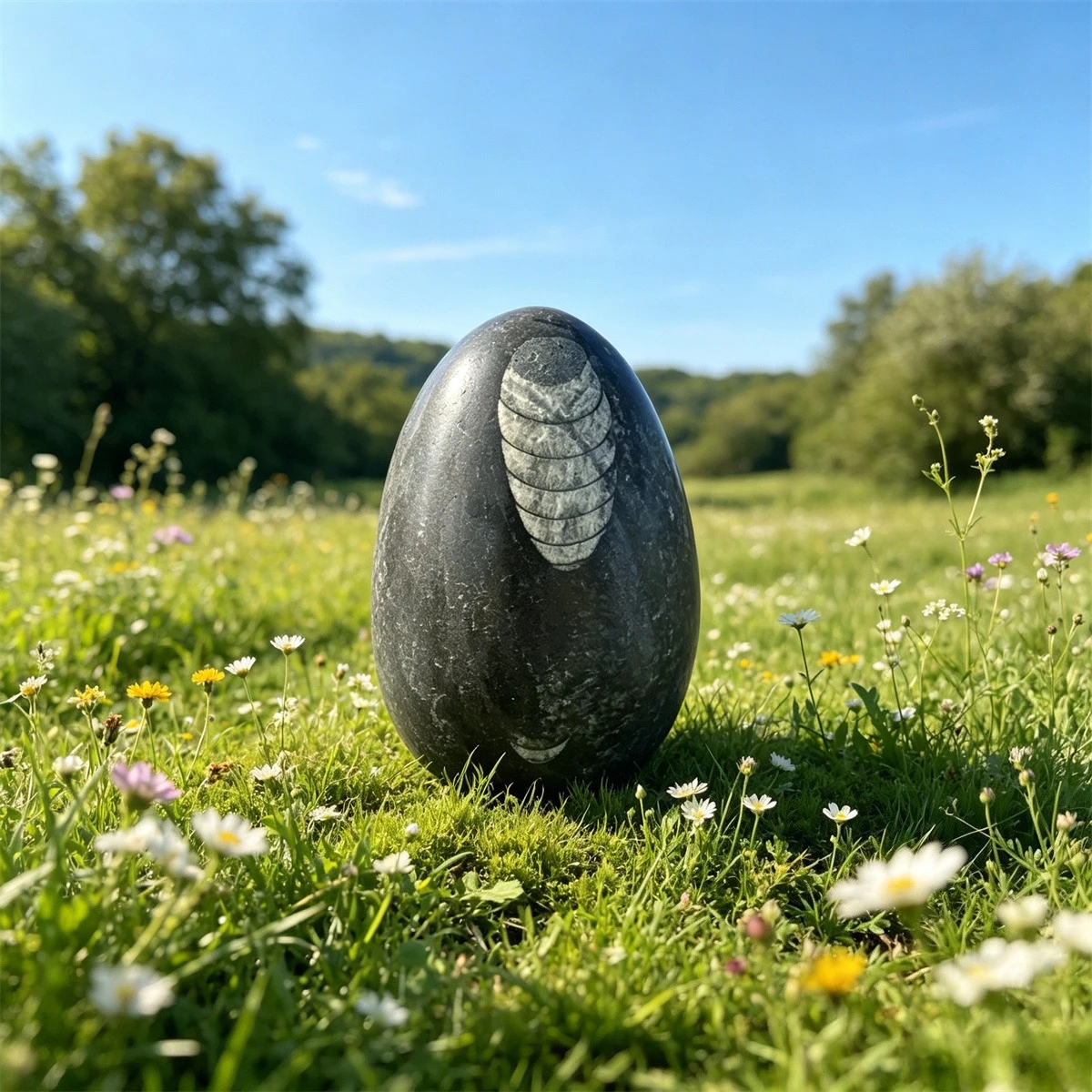 Artificial Trilobite Stone Carved Egg Polished Gemstone Flower Pattern Palm Stone Reiki Chakra Healing Home Decor Collectible
