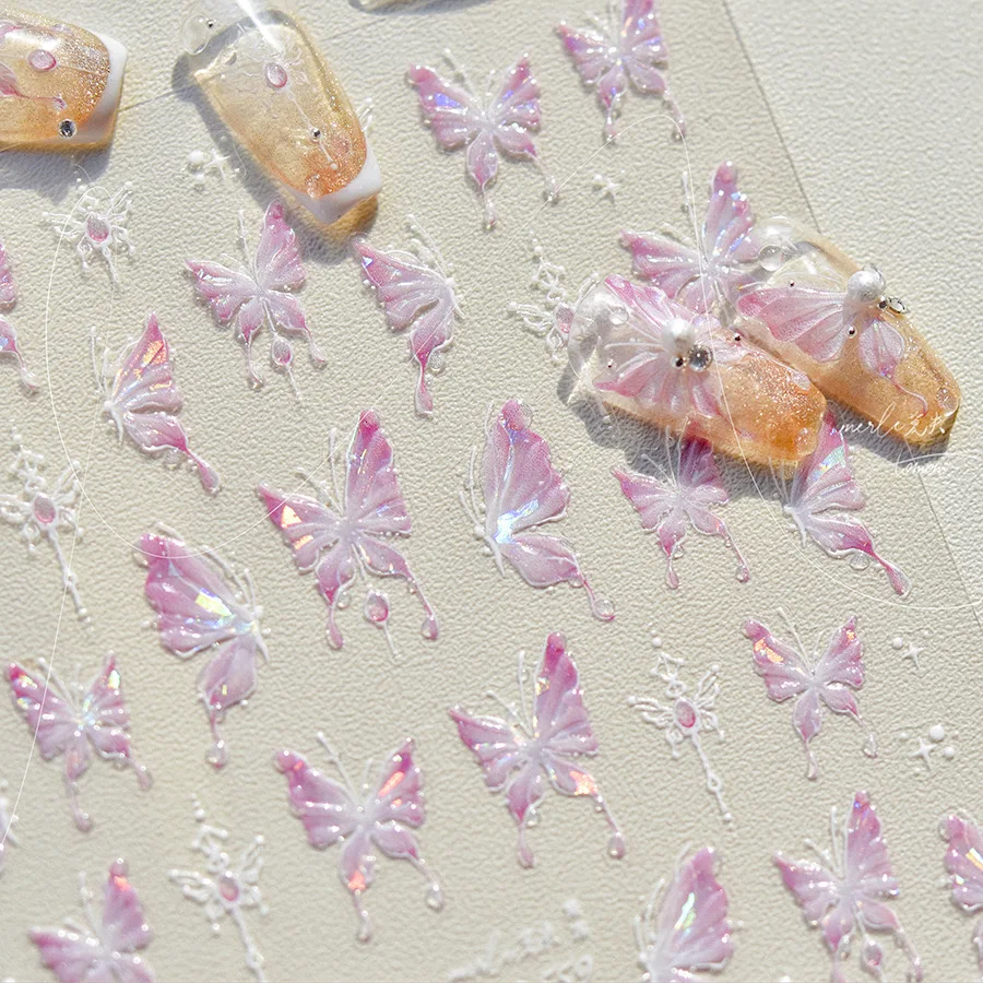 Dreamy Jelly Pink & Blue Butterfly Nail Stickers Manicure Designs Self Adhesive High Quality Decoration Decal