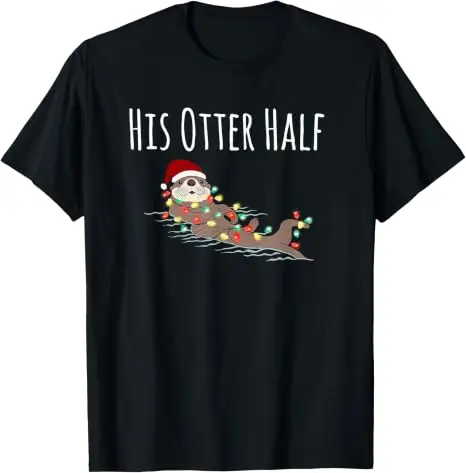 Lustiges Partnerlook-T-Shirt „His and Her Otter Half“ – Hässliches Weihnachts-T-Shirt im Y2K-Stil für die Familie, passende Weihnachtspyjamas mit Grafik und Spruch, Neuheit – Detail 16