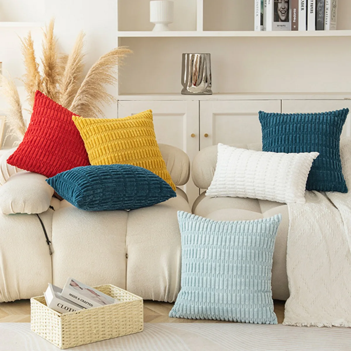 2pcs Corduroy Decorative Throw Pillow Covers 18x18” Soft Striped Pillow Covers Modern Farmhouse Home Decor for Sofa Living Room