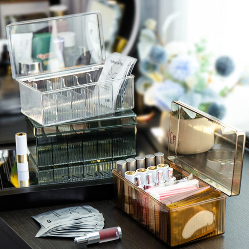 

Transparent Phone Case False Eyelash Organizer Storage Box With Cover Home Desktop Plastic Manicure Storage Basket With Lid