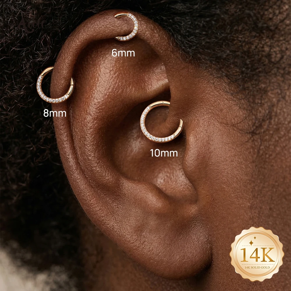 

Aide Real 14K Solid Gold CZ Paved Clicker 6/8/10mm Hoop Earrings Small Huggie Hoops for Women Stackable Earring Gift Jewelry