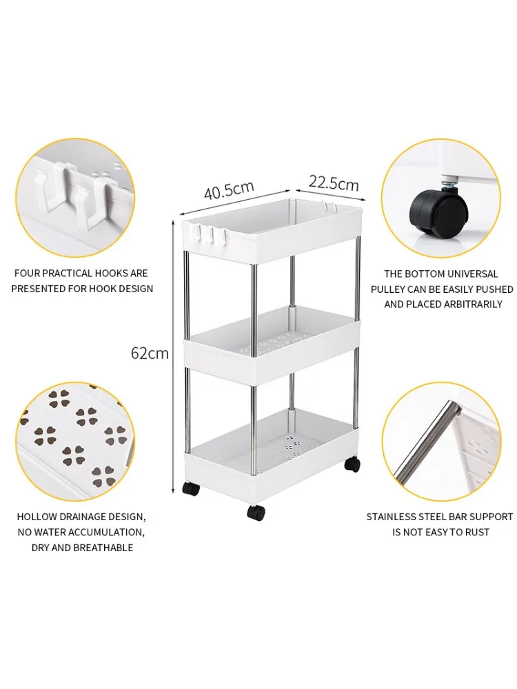 3 ชั้นSlide-Out Storage Cart Rolling Multi-Functionรถเข็นRack Mobile Storage Organizerสําหรับห้องครัว,ห้องนอน