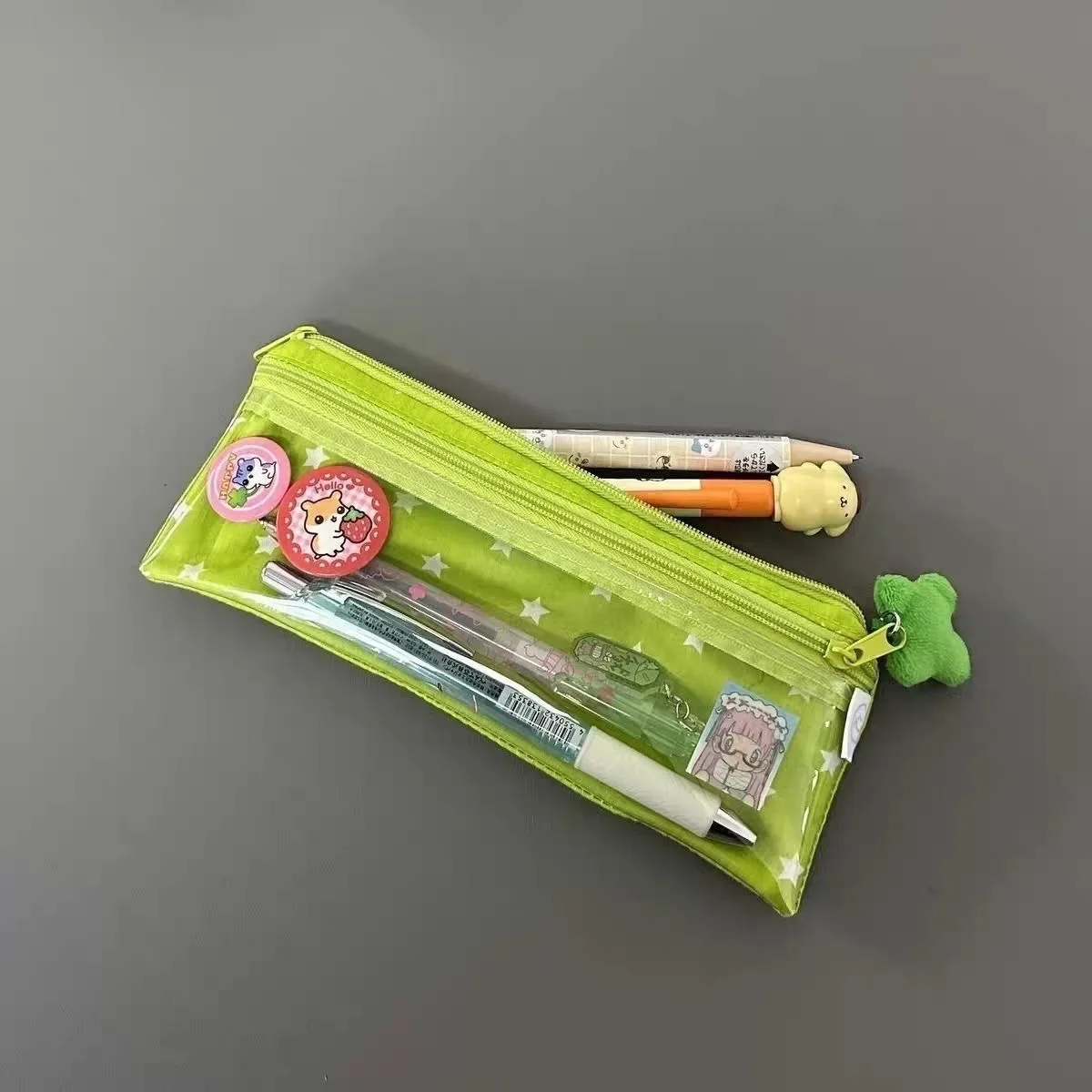 Cute Stars Pencil Case Mesh Multilayer Pen Bag Multifunctional Large Capacity Stationery Bag School