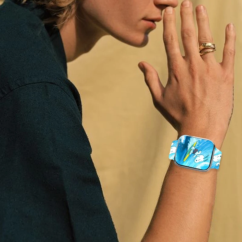애플 워치 11 10 9용 비치 스누피 프린트 스트랩 실리콘 밴드 교체 가능한 팔찌 iWatch 46mm 44mm 42mm 41mm 워치밴드