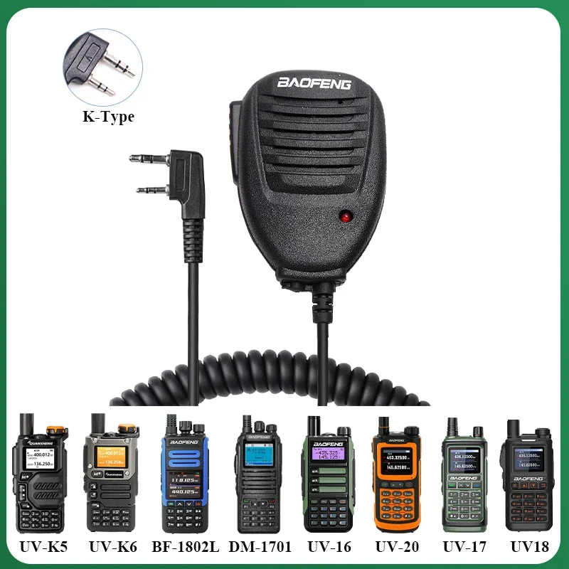 Baofeng Microphone Speaker Mic PTT Shoulder For UV-21 UV18 Pro UV5RH DM-1701 Radio QuanSheng UV-K5 UV-K6 UV-5RPLUS Walkie Talkie