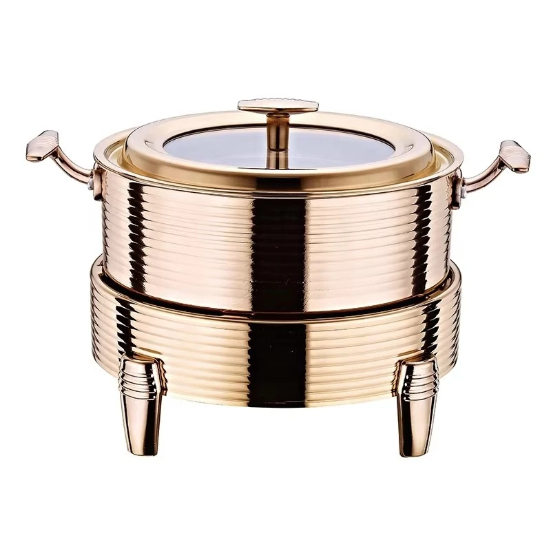 

Double handle metal soup pot three-layer food cooking cookware set