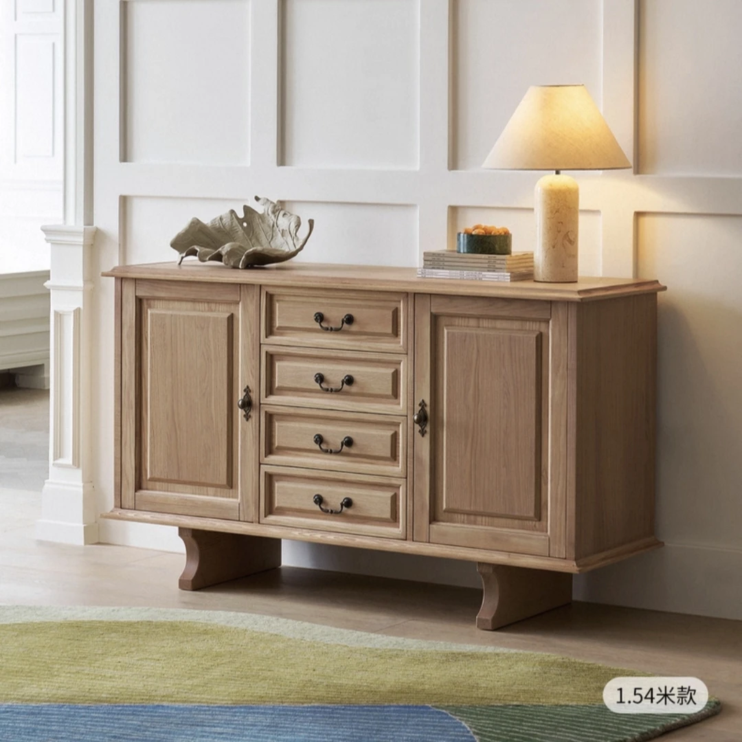 خزانة طعام ذات خزانة تخزين من الخشب الصلب لغرفة المعيشة للشقق الصغيرة المصممة القديمة الوسطى #6