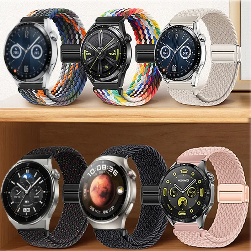 Плетеный ремешок 22 мм 20 мм для Huawei Watch 4/3 Pro/GT-2-3-4 46 мм, нейлоновый браслет с магнитной пряжкой для Samsung Watch 3/4/5/6/Classic