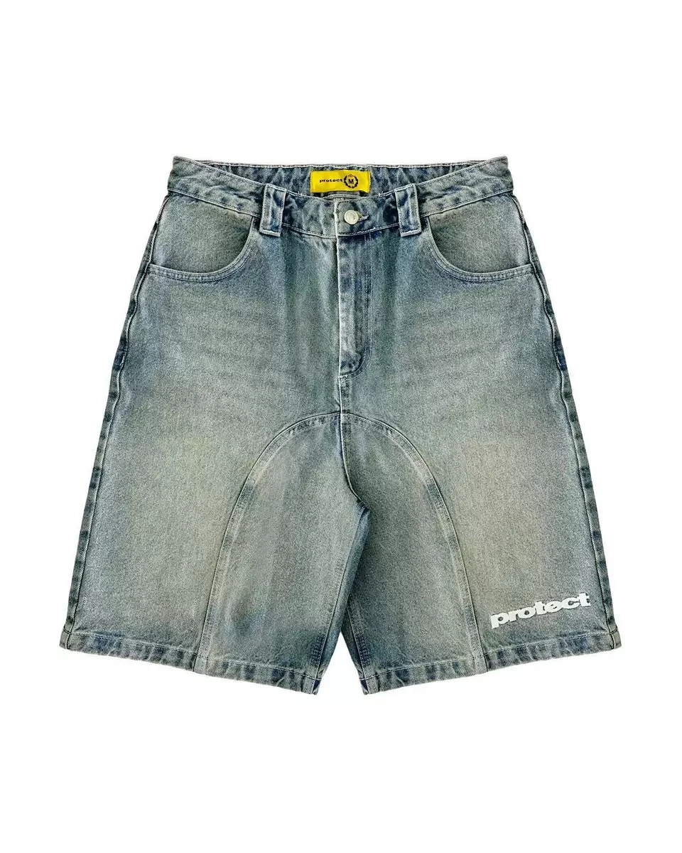 

Retro American Street Sle Waed Denim orts Loose Fit Trendy Five-Point Pants Summer Y2K Casual Youth Cotton Straight Leg