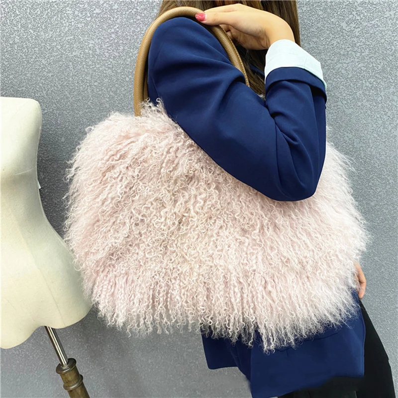 Fashion Luxury Autumn Winter Mongolian Fur Handbag Fur Tote bag Large Capacity Plush Bag High-end Women\'s Bag