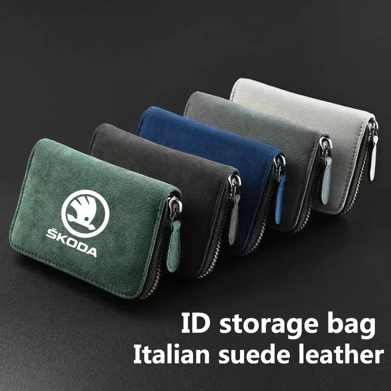 Car Suede Leather Portable Storage Box Driver\'s License ID d Storage Bag for Skoda Citigo Fabia Superb Octavia A5 Karoq Kodiaq