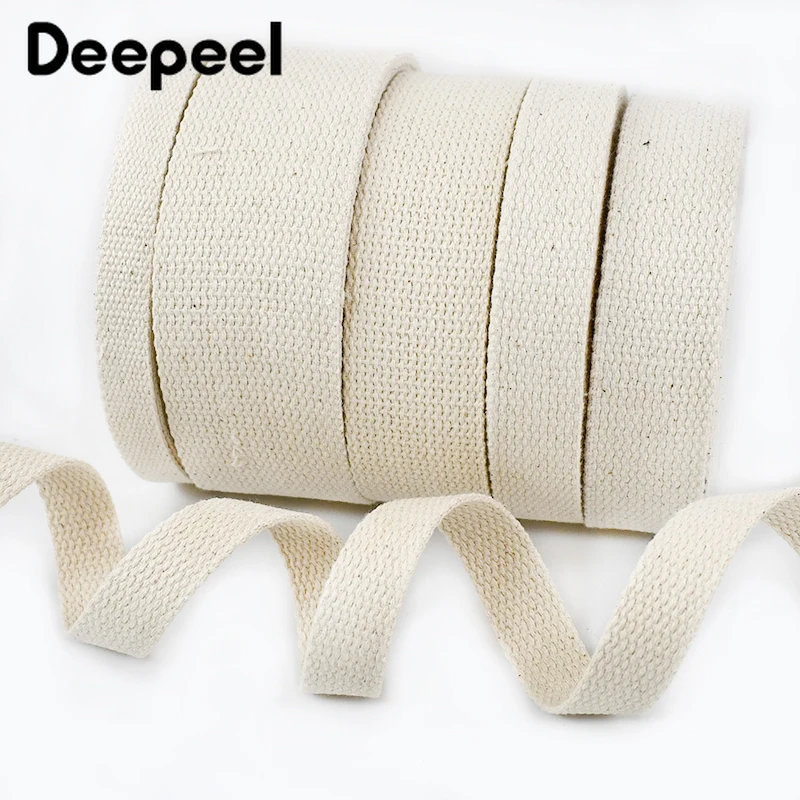 5Meters Deepeel 20-50mm Beige Cotton Webbing Canvas Bag Strap Decor Tapes Clothing Belt Ribbon Binding Band Sewing Bias Material