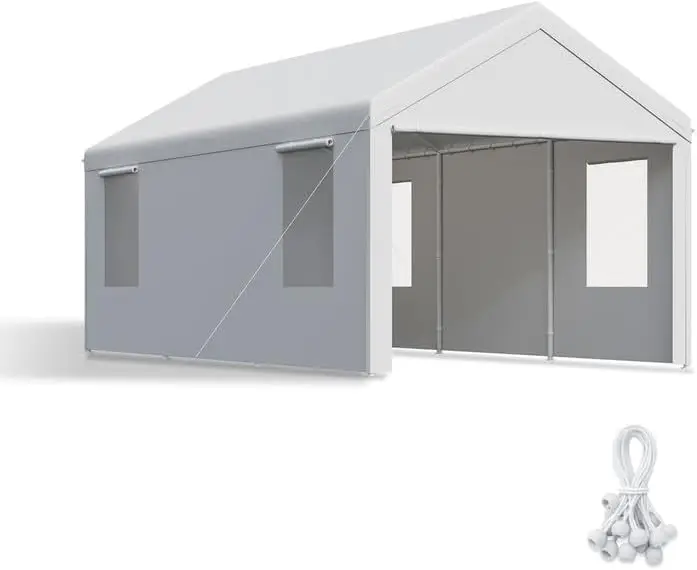 Carport,10X20 Heavy Duty Carports, Canopy, Garage, Metal Shed, With 4 Roll-Up Ventilated Windows, Outdoor, Storage, Car,