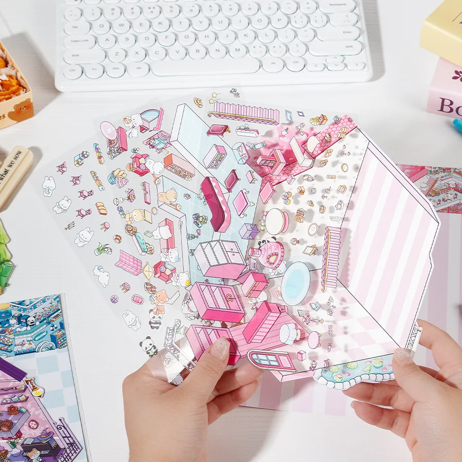 Cartoon 3D Stacking Sticker DIY Decor Kawaii Anime Panda Stimulated Store Landscape Sticker Funny Scene Sticker Student Supplies