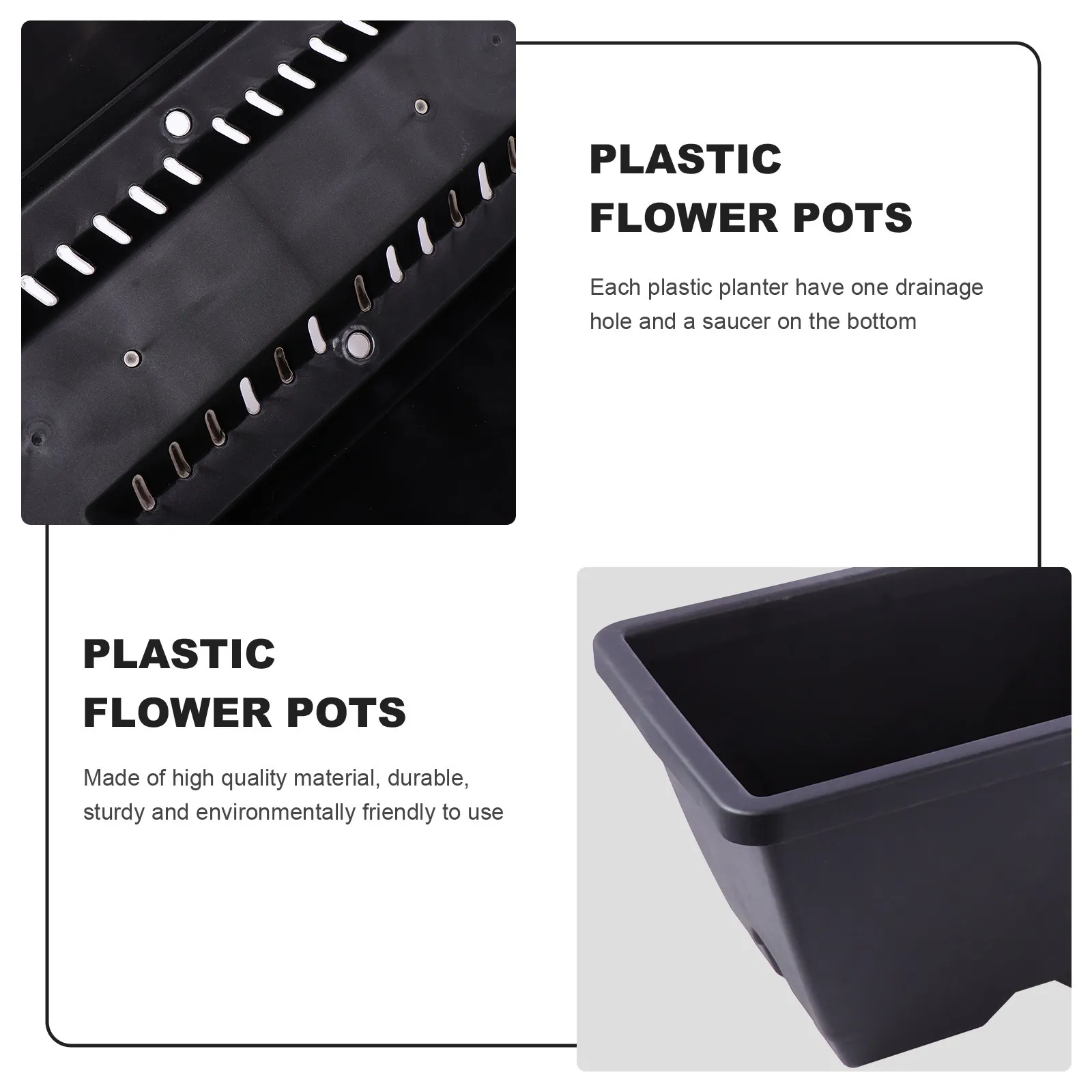 

Plastic Rectangular Planter with Drainage Hole and Saucer Garden Flower Pot for Room Patio Decor Vegetable Herb Planting