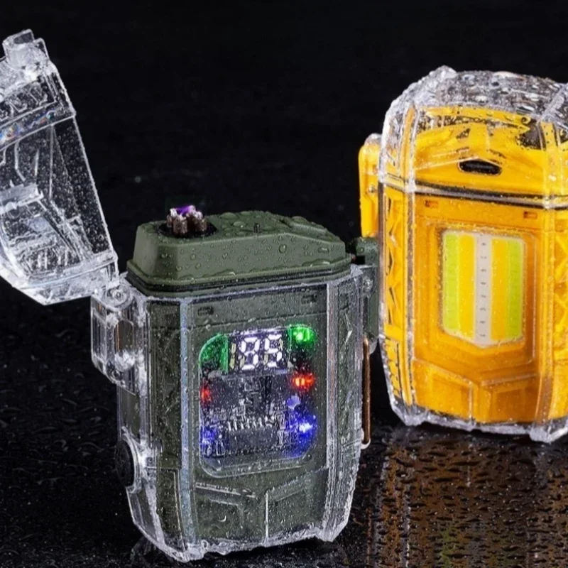Plasma USB Electric Double Arc Flashlight Flameless Transparent Shell Outdoor Windproof Waterproof Cigar Lighter Gift for Men