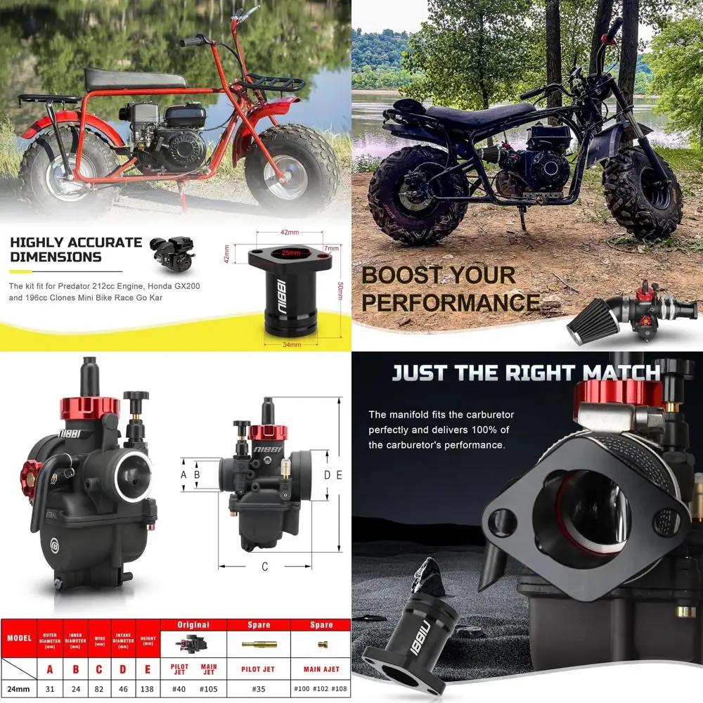 

Комплект карбюратора NIBBI 24 мм для Predator 212 Coleman Predator 212cc 196cc 224cc двигатель мини-велосипед Go Kart Performance Запчасти черный