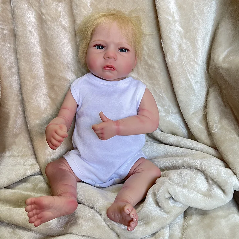 

17inch Finished Bebe Reborn Doll Full Body Soft Vinyl Reborn Boy Doll Waterproof Doll Blonde Hair Painted Veins Doll for Boys