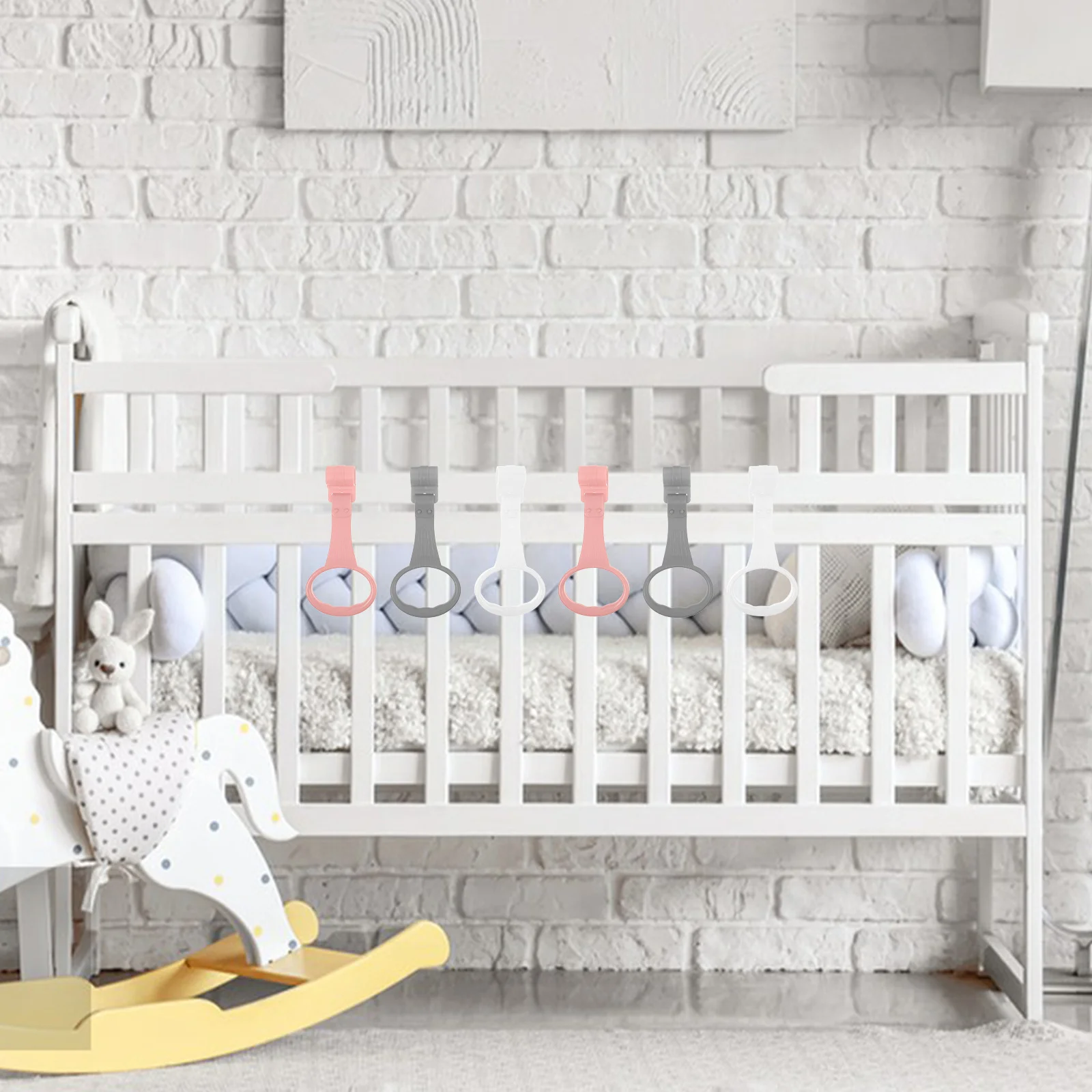 

6pcs Baby Crib Pull Up Rings Infant Bed Hanging Stand Up Rings For Nursery Cot Playpen Toddler Walking Assistant Safe Grip
