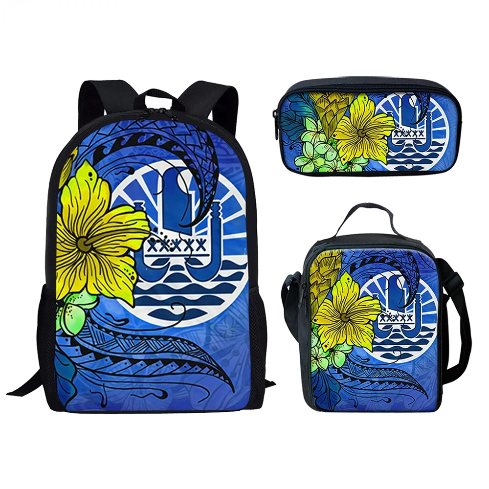 Classic Creative Tahiti Polynesian Hibiscus 3D Print 3pcs/Set pupil School Bags Laptop Daypack Backpack Lunch bag Pencil Case