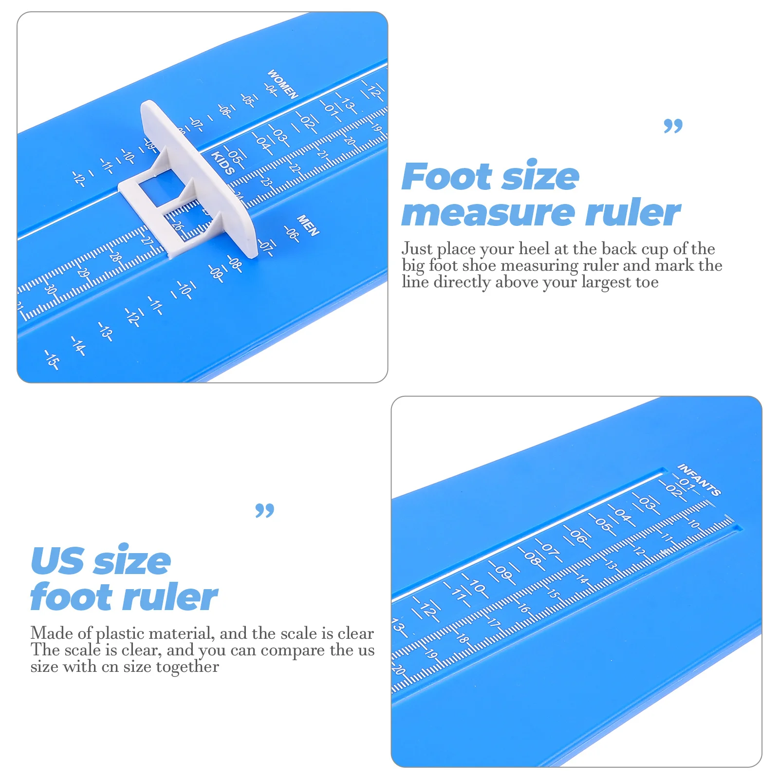 

Shoe Size Measuring Tool Foot Ruler Device for Adult Kids Blue Men Women Long Gauge Durable Plastic Clear Scale Repeated Use
