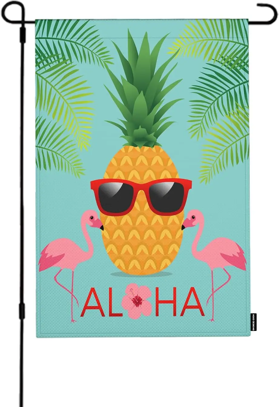 HGOD DESIGNS Pineapple Sunglasses Garden Flags for Outside Pink Summer Holidays Party Flamingo Aloha Palm Leaf Small Yard Fl uui
