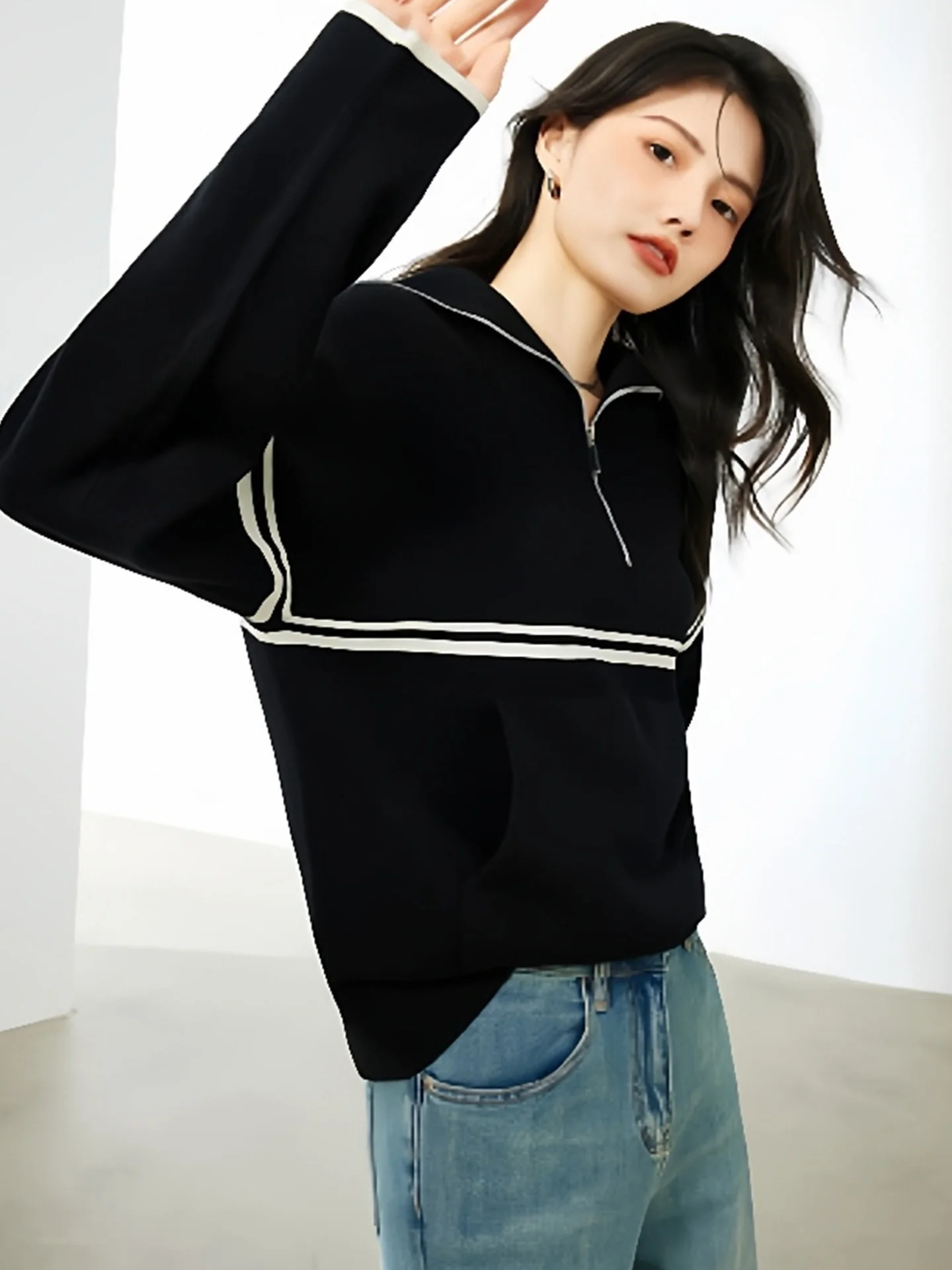 

Ele Long Sve Sweatirt Comfortable Base Layer Top Loose Fit Premium Feel Early Autumn New Arrival Women's Camere Kn...