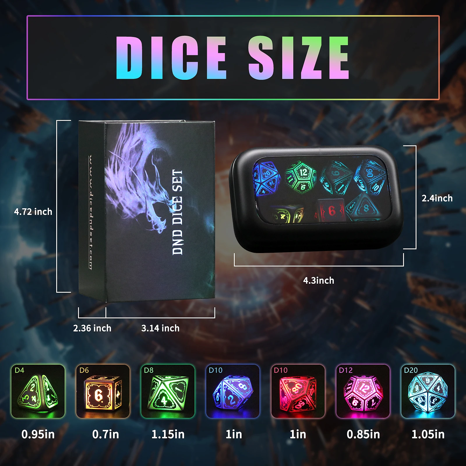 DND Dice Wireless Charging LED Dice, Recarregável Light Up Dice Set com Caixa de Carregamento para Dungeons and Dragons, Role Playing Game