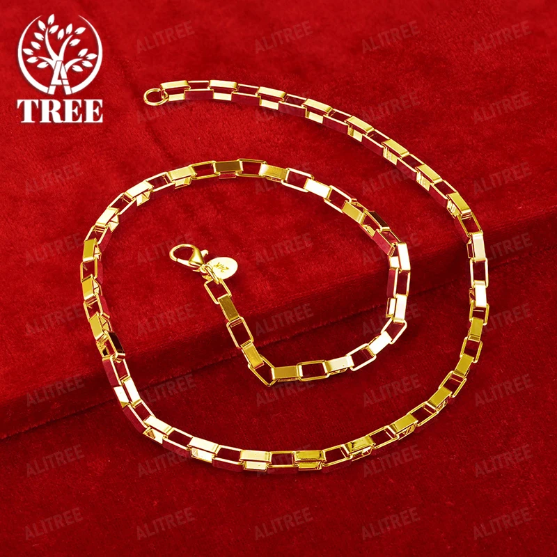 

4mm Box Chain 18k Gold Necklace For Men Women Engagement Wedding Party Minimalist Beautiful Fine Jewelry Gift Accessories