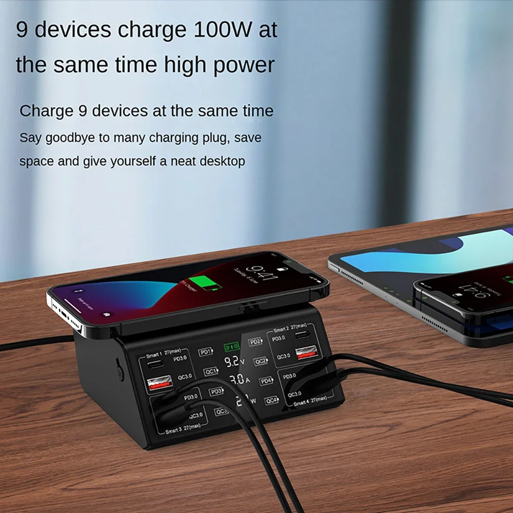 EONLINE 3D GaN 100W Charger PD3.0  AC100-240V LED Intelligent Large Screen Charge Laptop Phone Earphone Fast Charging