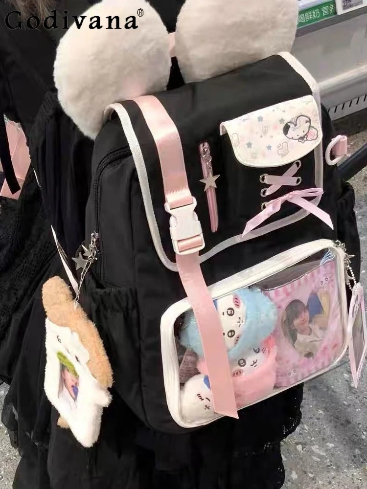 Cute Sweet Fashion Transparent Itabag Kawaii Black Backpack Schoolbag Commute Shoulder Women\'s Bag