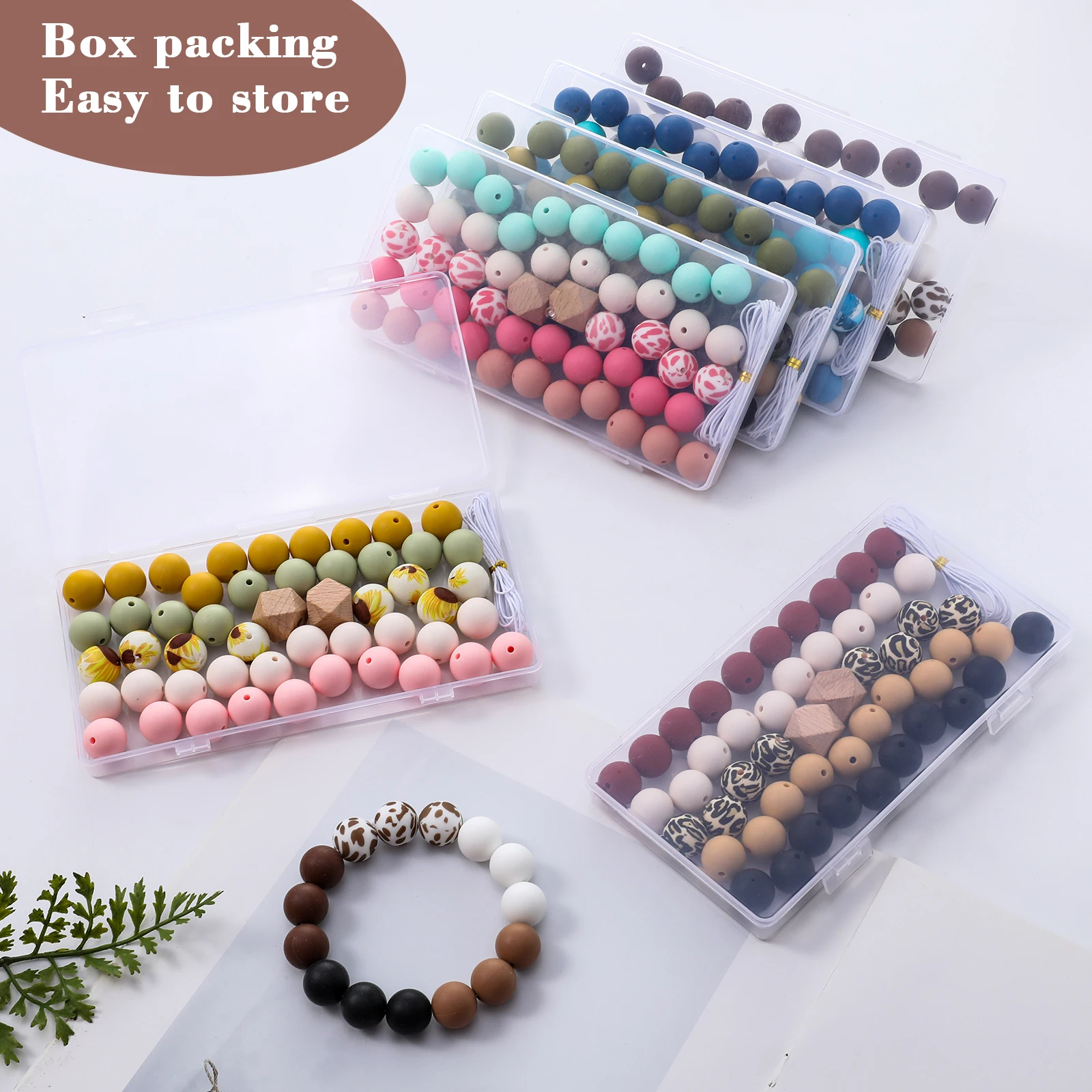 Brown Cow Color Scheme Silicone Bead Set 50Pcs 15MM Round Beads for Jewelry Making DIY Keychain Necklace Jewelry Accessories