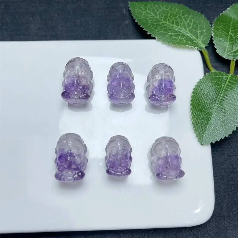 2PCS Natural Amethyst Ganesha Carving Jewelry For Pendant Earring Bracelet Reiki Healing Stone DIY Accessories 20-23MM