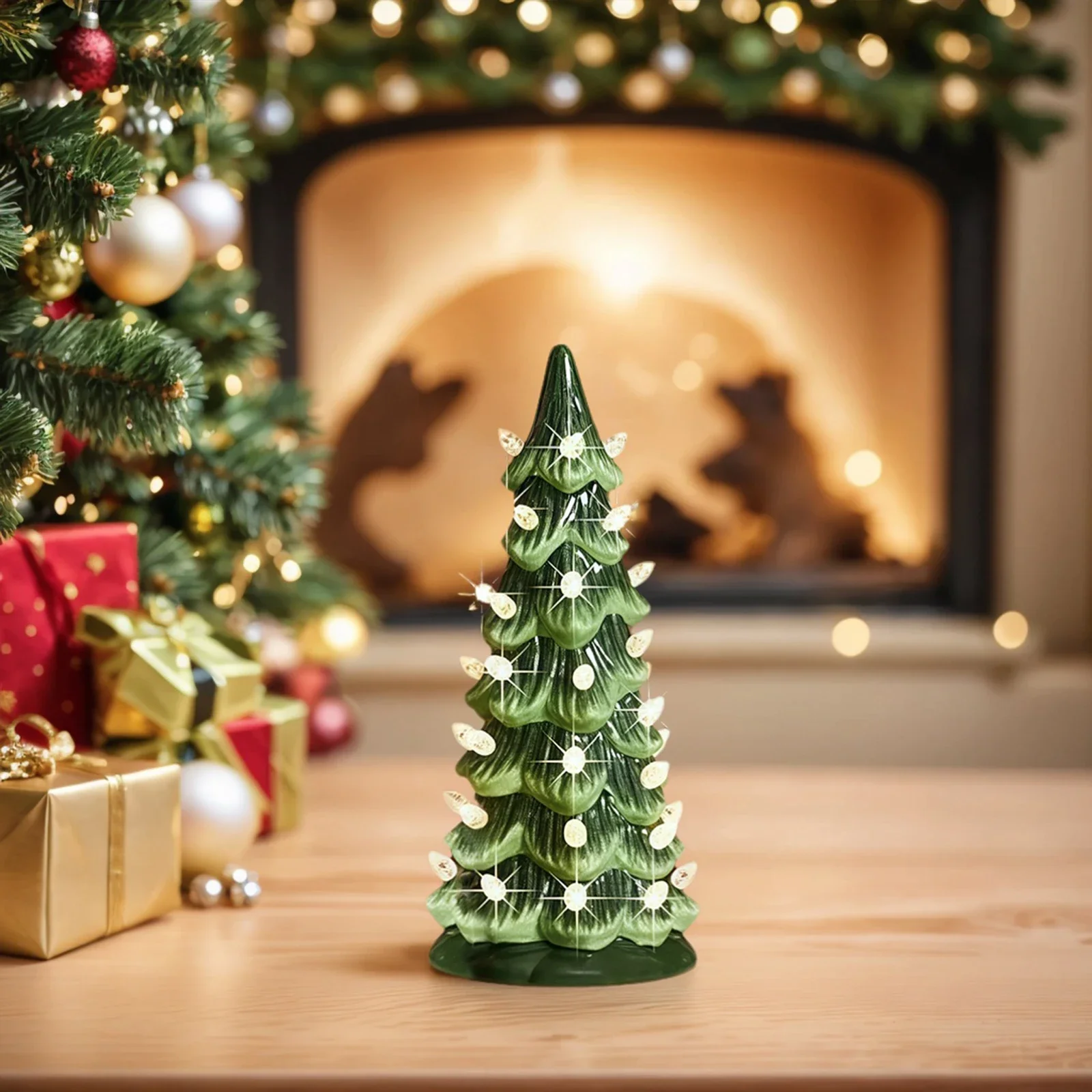 

Resin Christmas Tree Decoration Tree with Tree Topper Star Colored Lights for Ornaments Home Courtyard Ornaments Festival Gifts