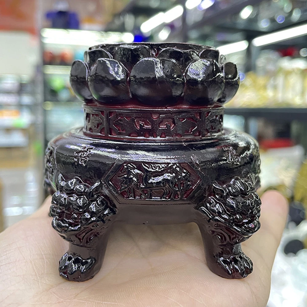 Retro Incense Burner Carving Lotus Kylin Statue Carfts Ornaments Crystal Ball Base Lucky Fengshui Office Living Room Decoration