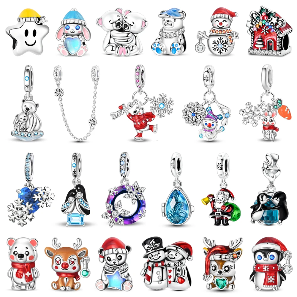 Hot Sale 925 Sterling Silver Penguin Beads & Snowman Snowflakes Music Dangle Charm Fit Bracelet Necklace Winter Pendant Gift