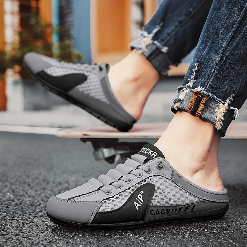 Men's Half Slippers Fashion Outdoor Casual Shoes for Men Walking Flats Soft Sole Support Slipper Mesh Breathable Slip-On Loafers image 5