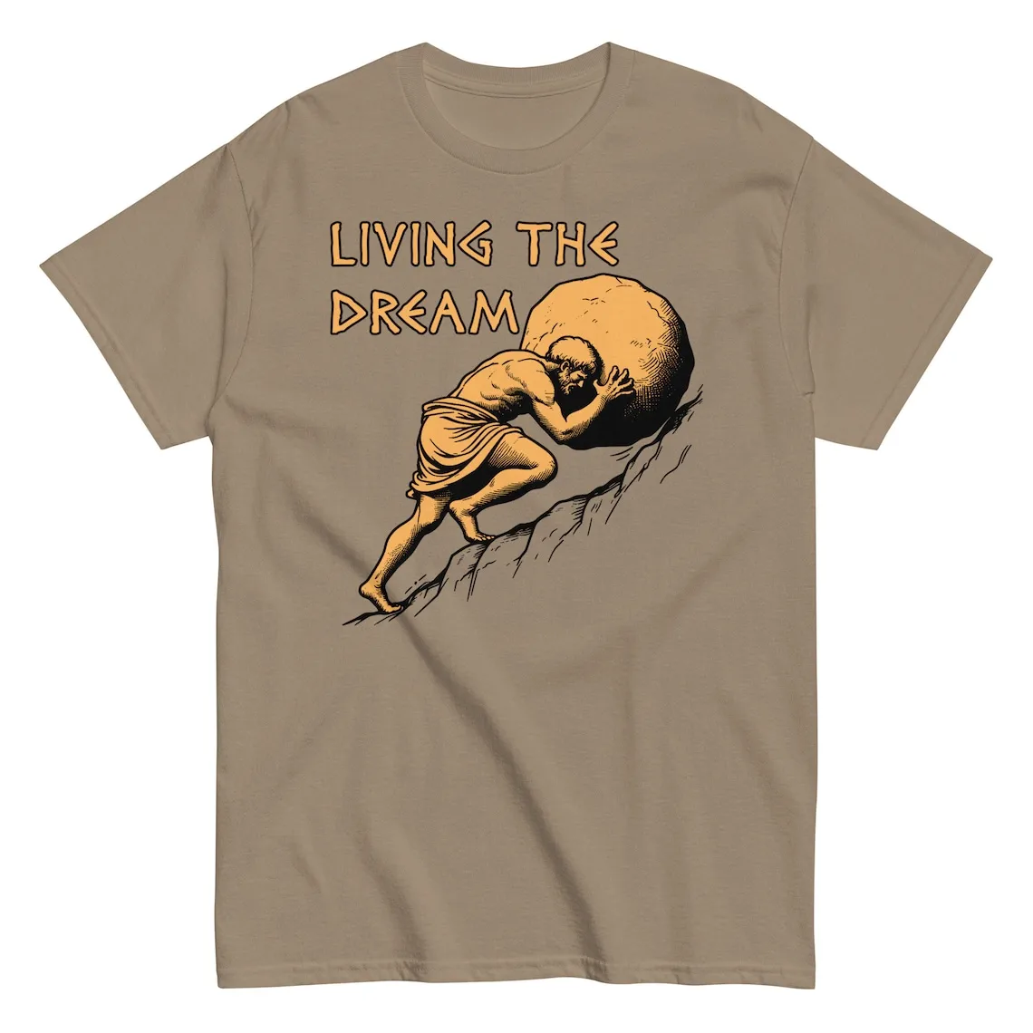 Camiseta Living The Dream Sisyphus mitología griega Meme, camisetas informales de manga corta con cuello redondo para hombre, camisetas de ajuste