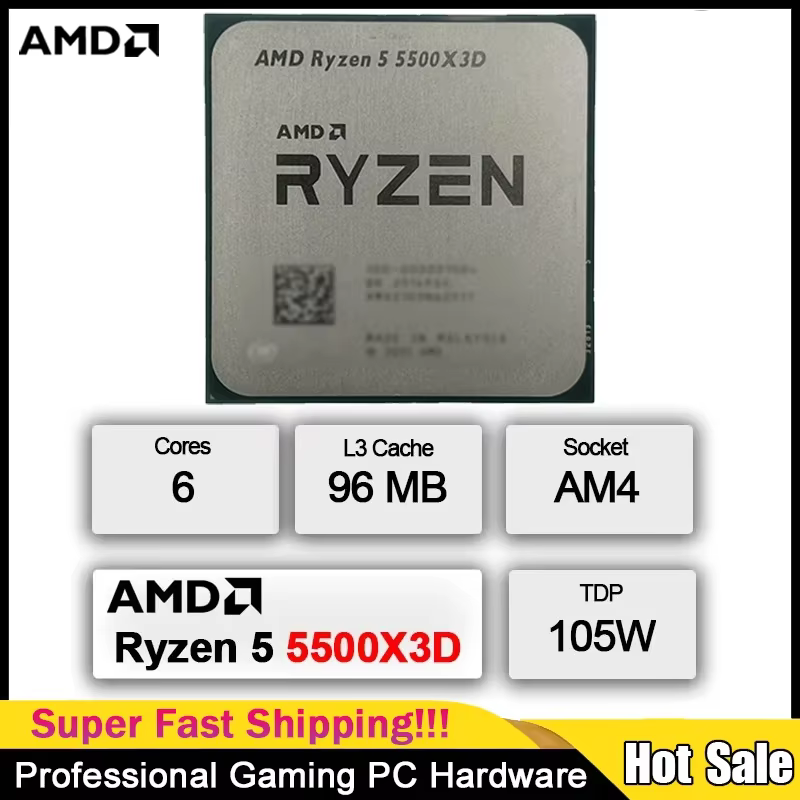 

AMD Ryzen 5 5500X3D New R5 5500X3D 3.0 GHz 6-Core 12-Thread CPU Processor 7NM L3=96M Socket AM4