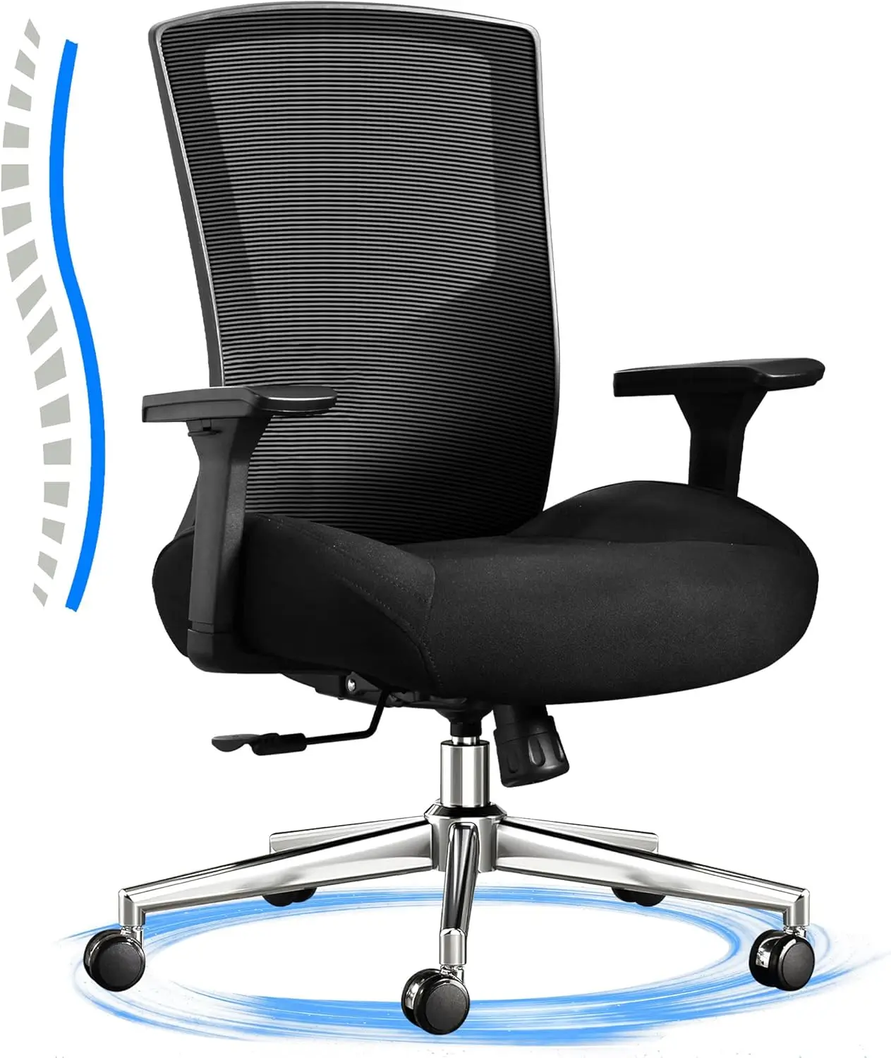 

Whale Big and Tall Office Chair 500lbs 3D Cushion Ergonomic Office Chair with 4D Armrests and Adjustable Lumbar Support Off