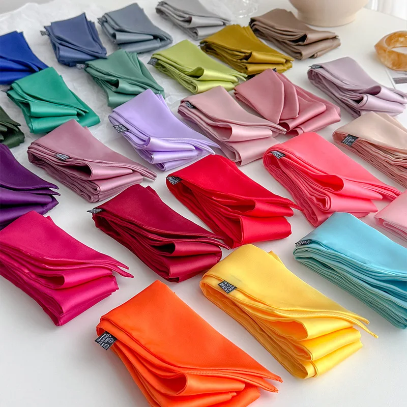 Silk Scarf Solid Slim Long Ribbon Skinny Versatile Soft Lightweight Hair Wrap for Women Daily Office Travel Gift