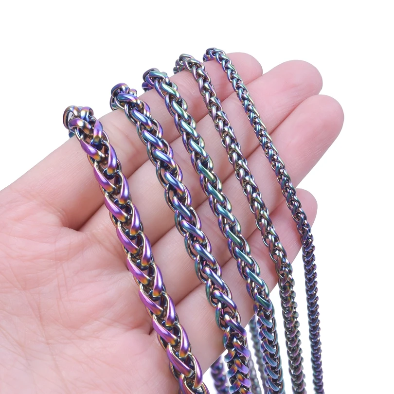 1pcs Thickness 6mm Stainless Steel Rainbow Color Necklace Bracelet For Handicrafts Making Material Jewelry Accessories and Parts