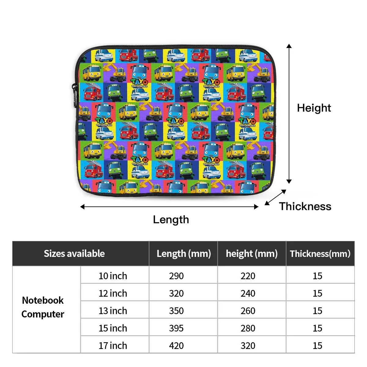 Tayo The Little Bus Cartoon Notebook Laptop Bag Case Pouch Notebook Sleeve Cover Bag Tablet Shockproof Case Bag