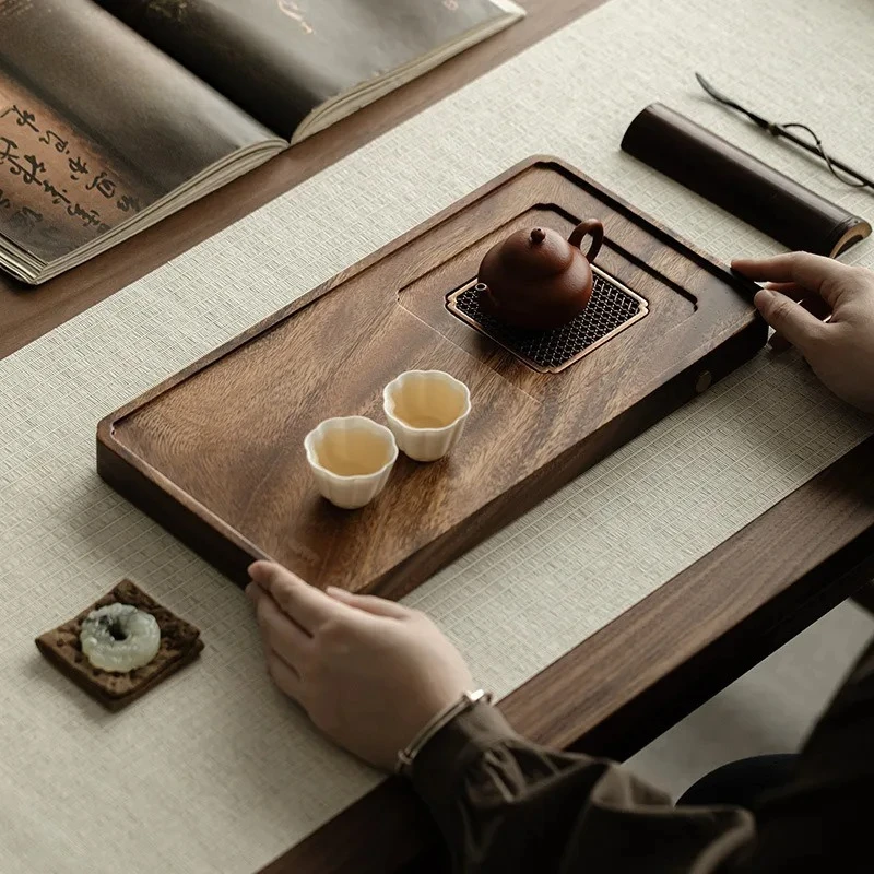 

Light Luxury Walnut Wood Tray Rectangle Chaban Chinese Kung Fu Table Tea Tools Drainage Water Storage Tea Tray Exquisite Gifts